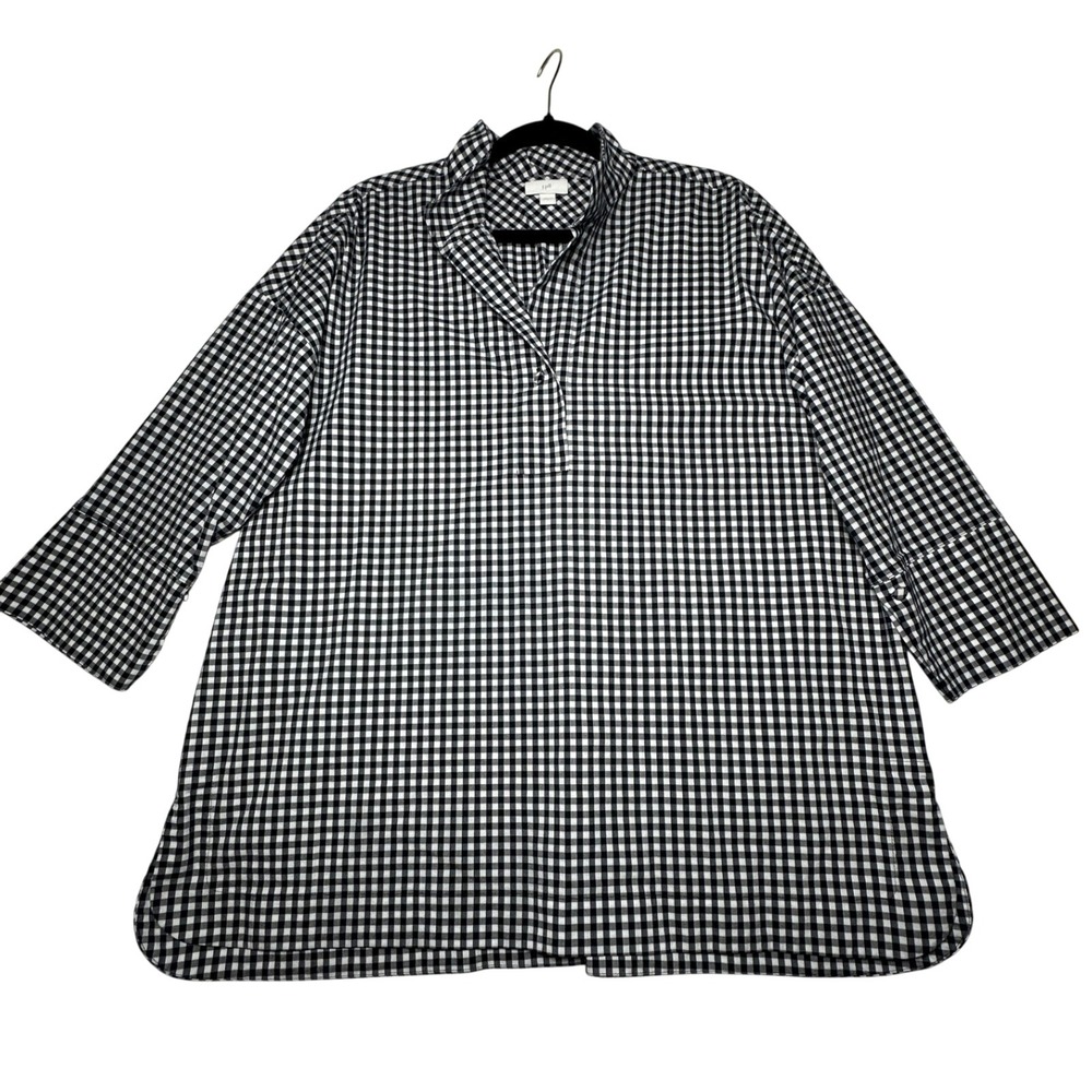 J. Jill Black White Gingham Popover Tunic Top 3/4 Sleeve Size Large - Picture 2 of 8